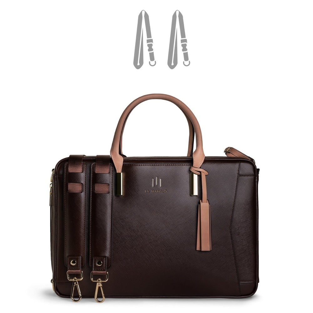 La Mansio One coffee brown luxury 3 in 1 laptop travel backpack tote